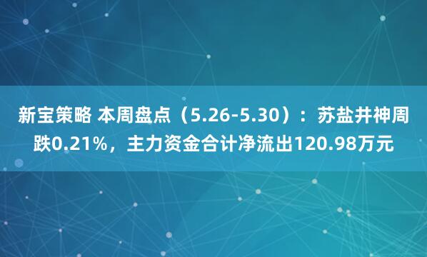 新宝策略 本周盘点（5.26-5.30）：苏盐井神周跌0.21%，主力资金合计净流出120.98万元